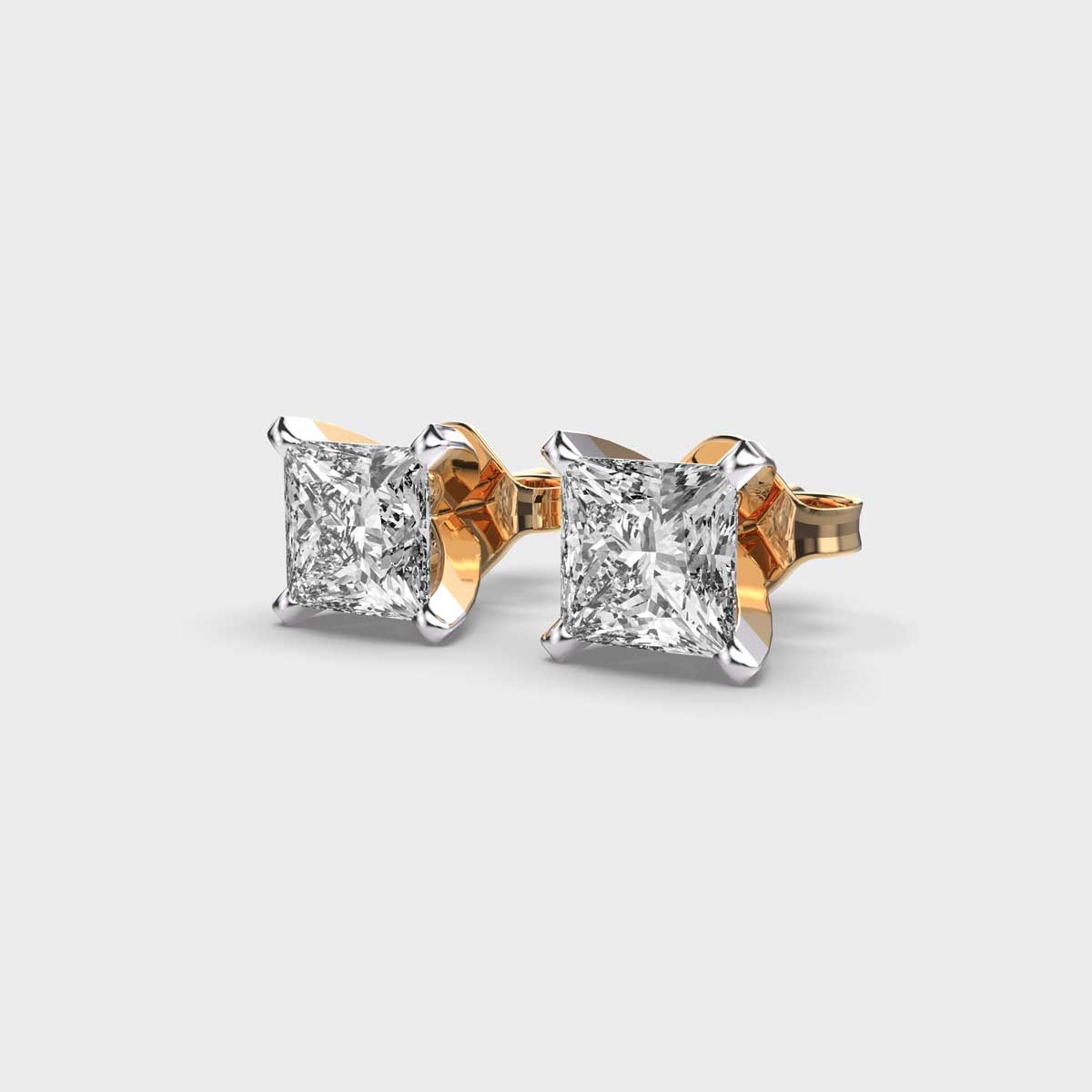 14k Gold Diamond Bar Stud Earrings