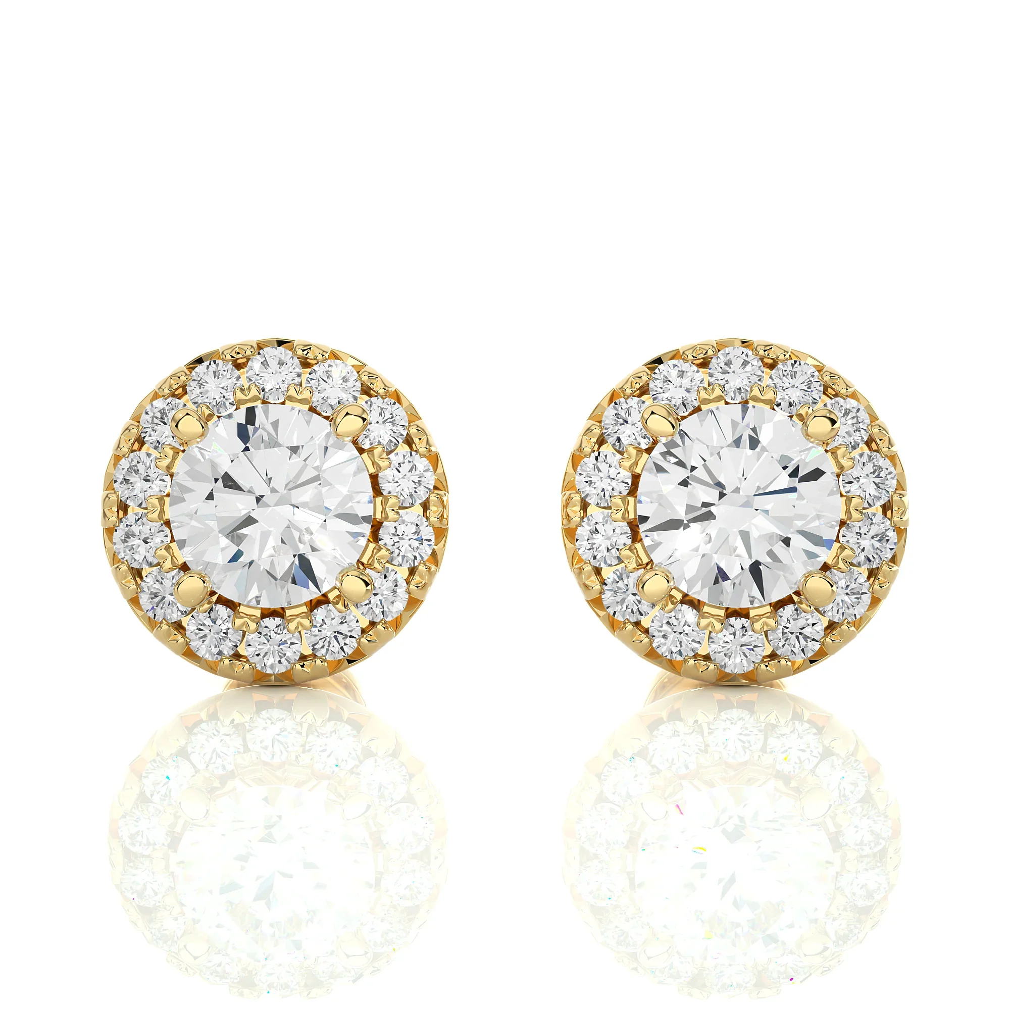 0.75 Carat Round Solitaire Diamond Halo Studs Earrings