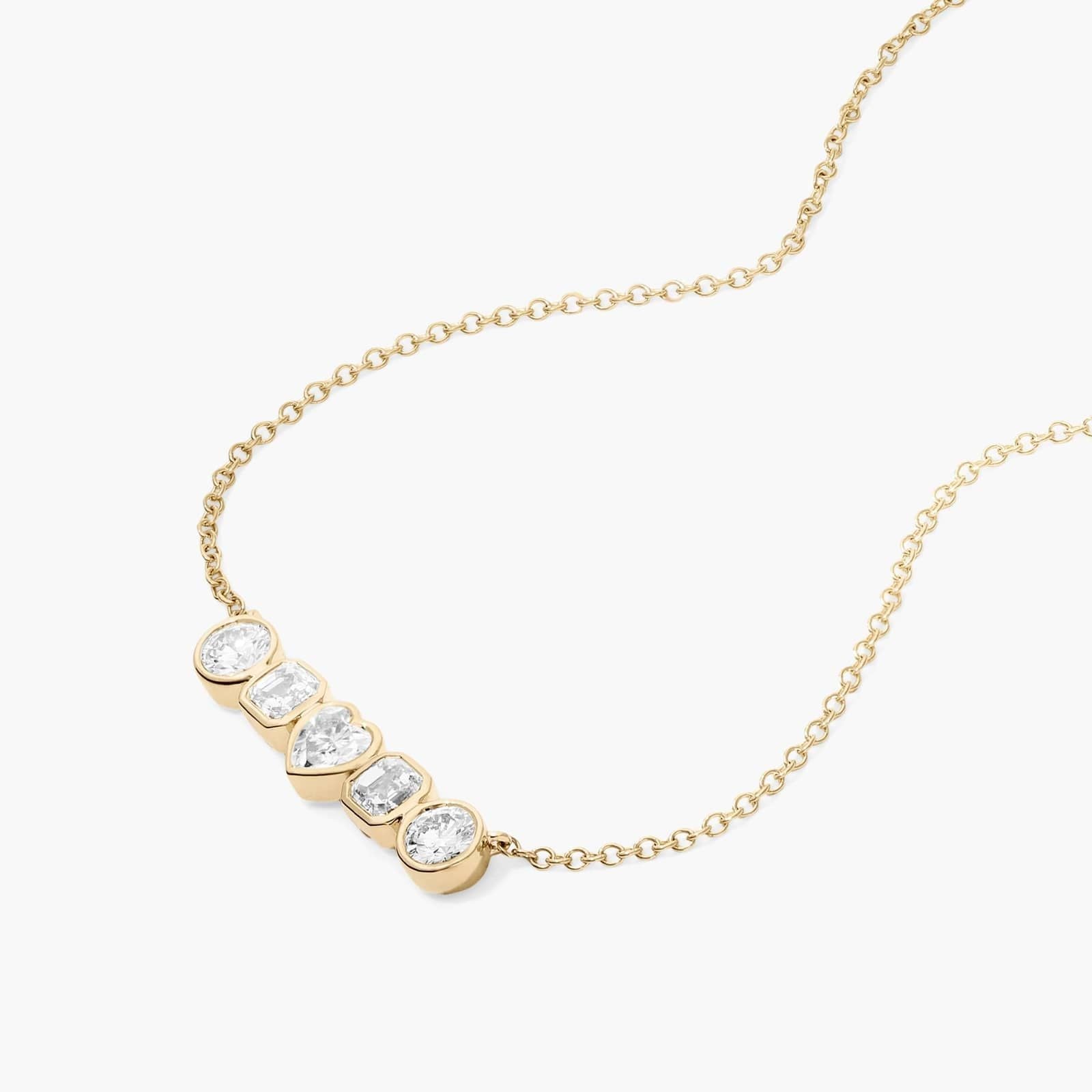 Fancy Bezels Lab Grown Round, Asscher, & Heart Diamond Pendant Necklace
