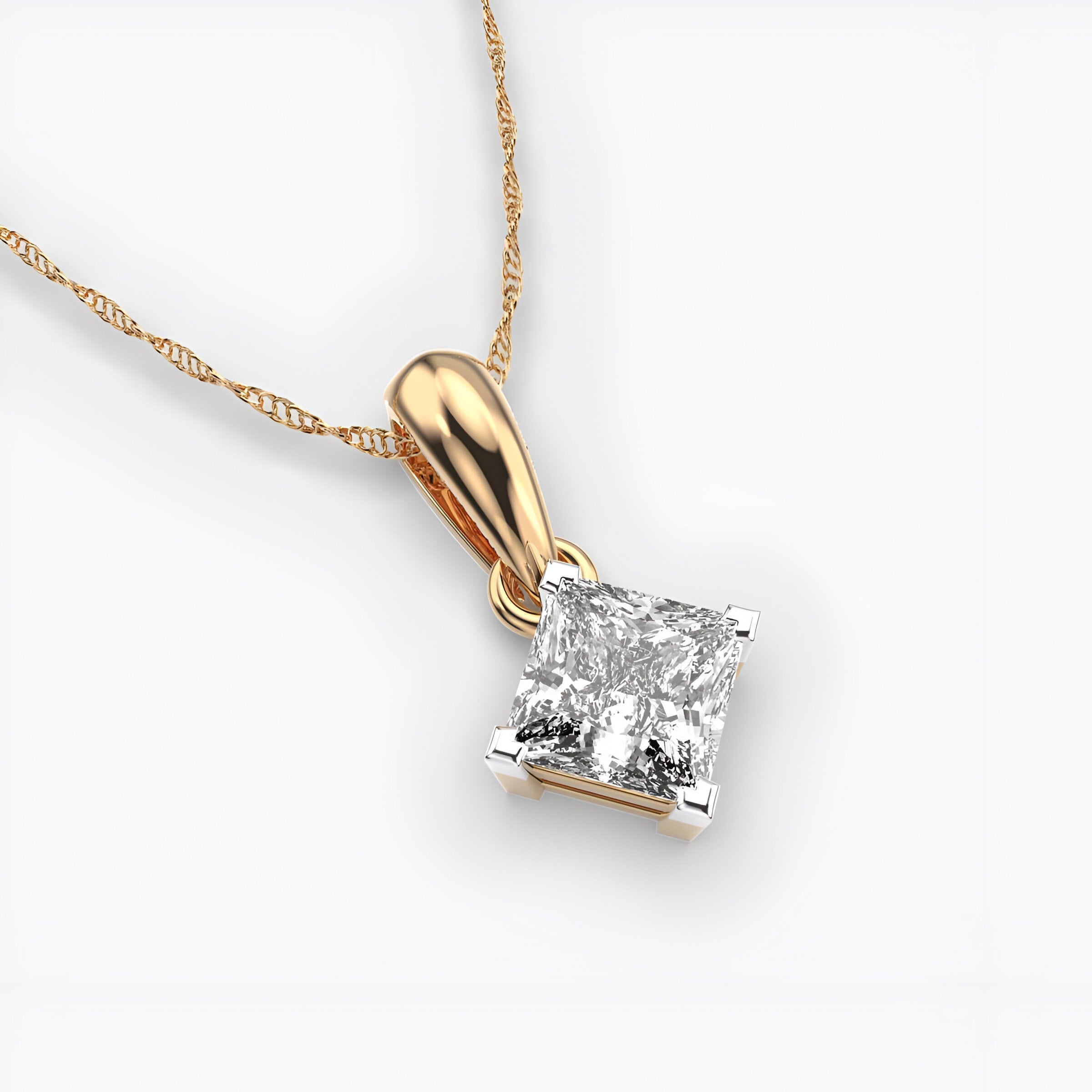 1 Carat Classic Princess Solitaire Pendant