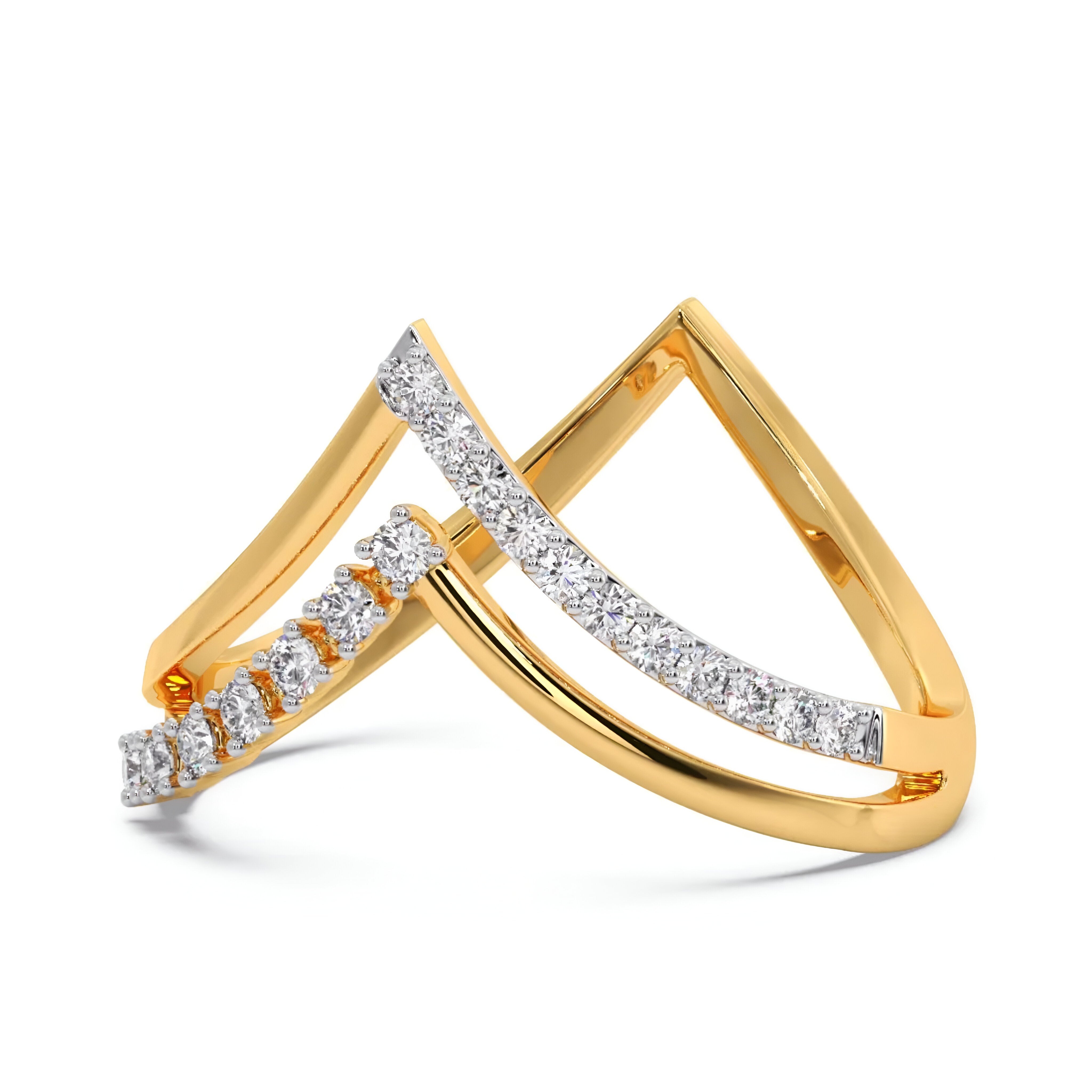 Striped Diamond V Shap Ring