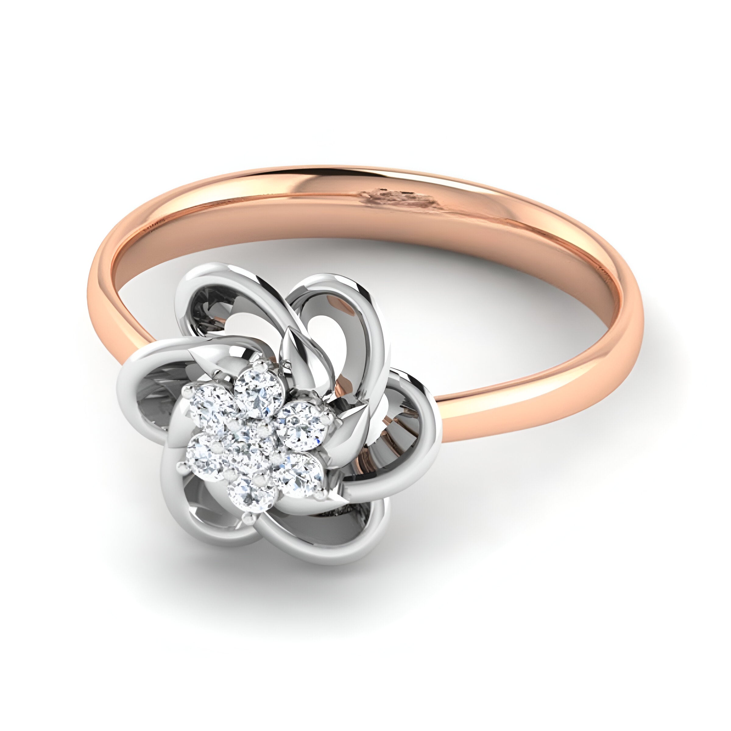 Diamond Studded Flower White & Rose Ring