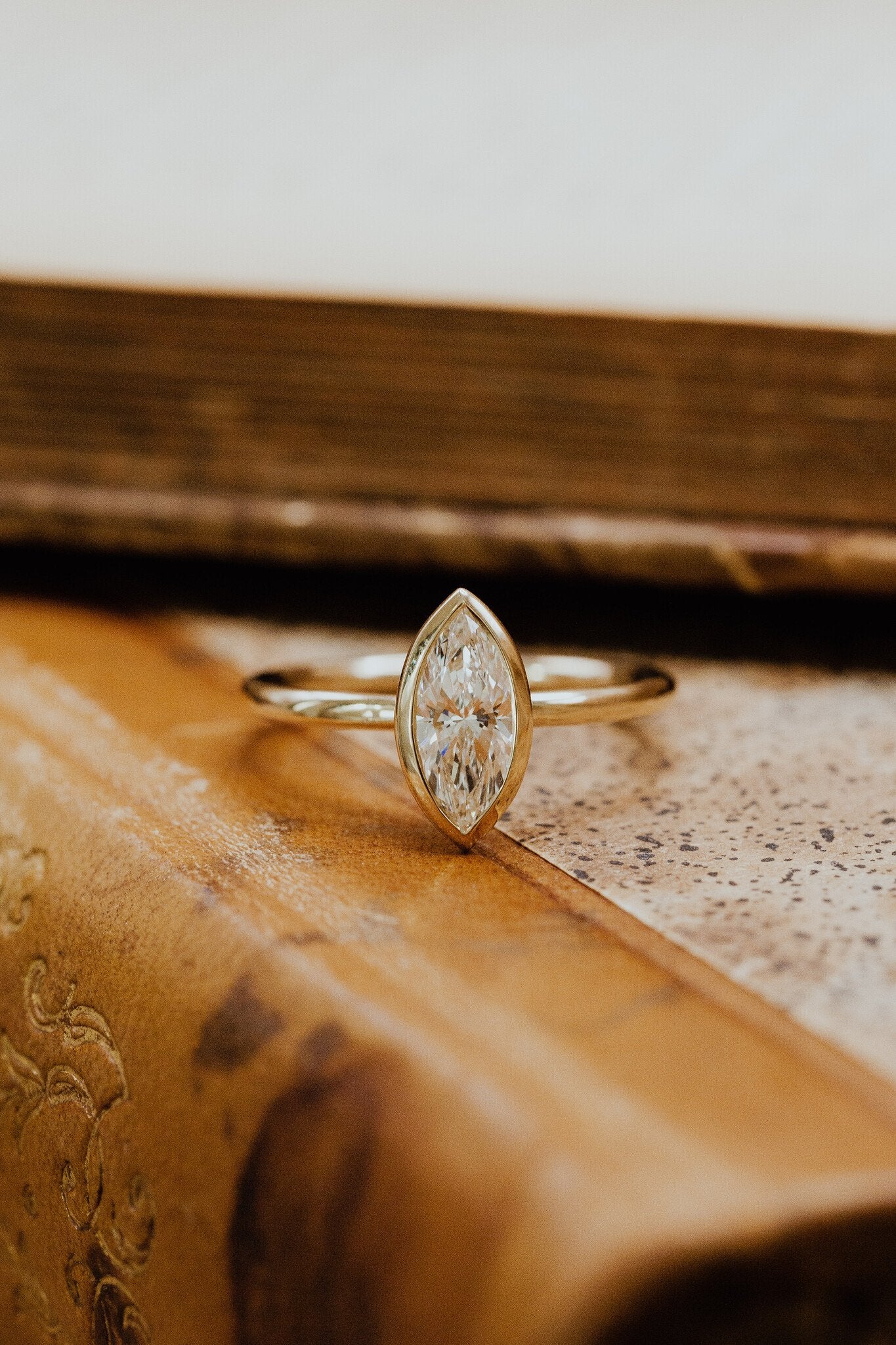 1.00 CT Marquise Bezel Engagement Ring.