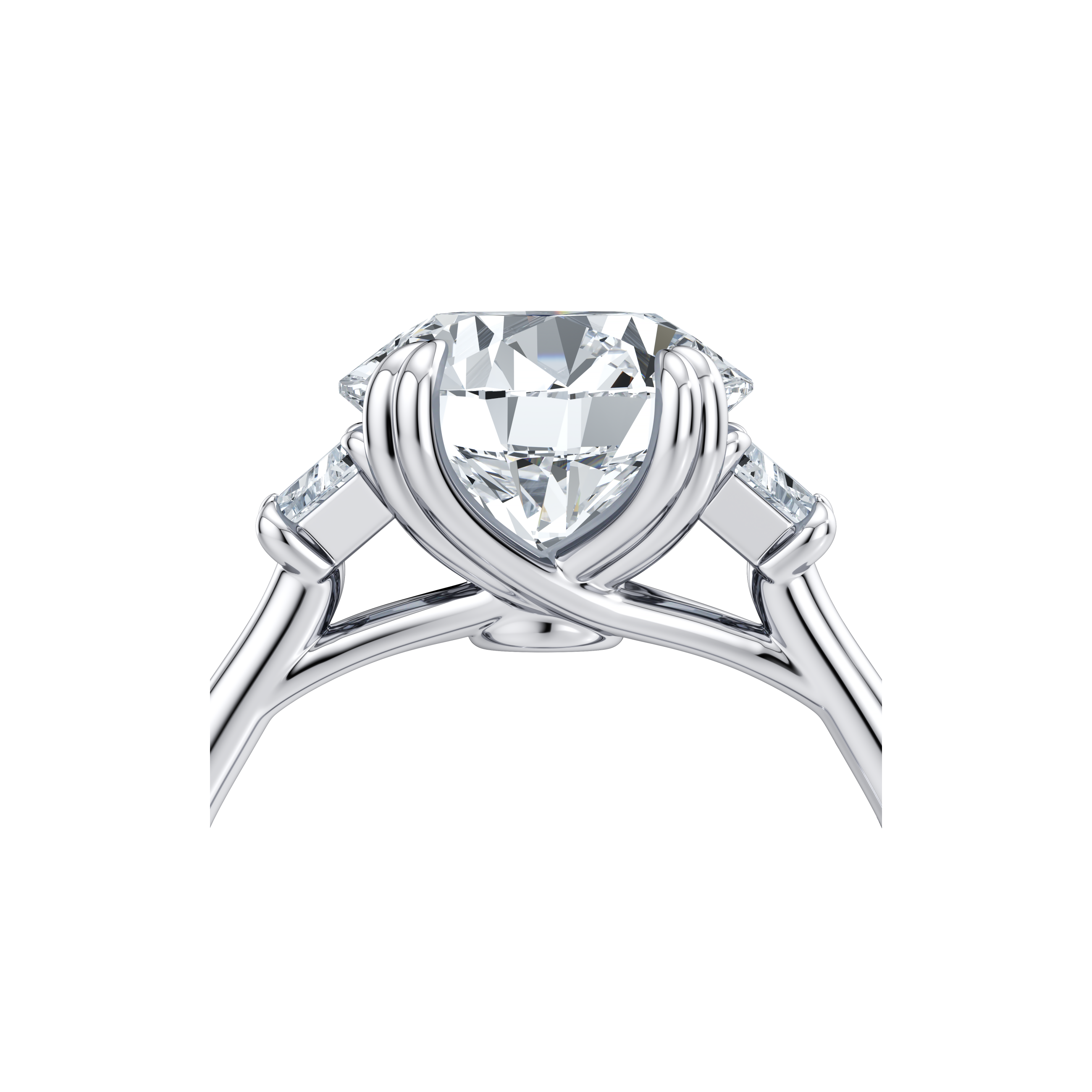 Ellen Round & Trapezoid Three Stone dual bands Engagement Ring