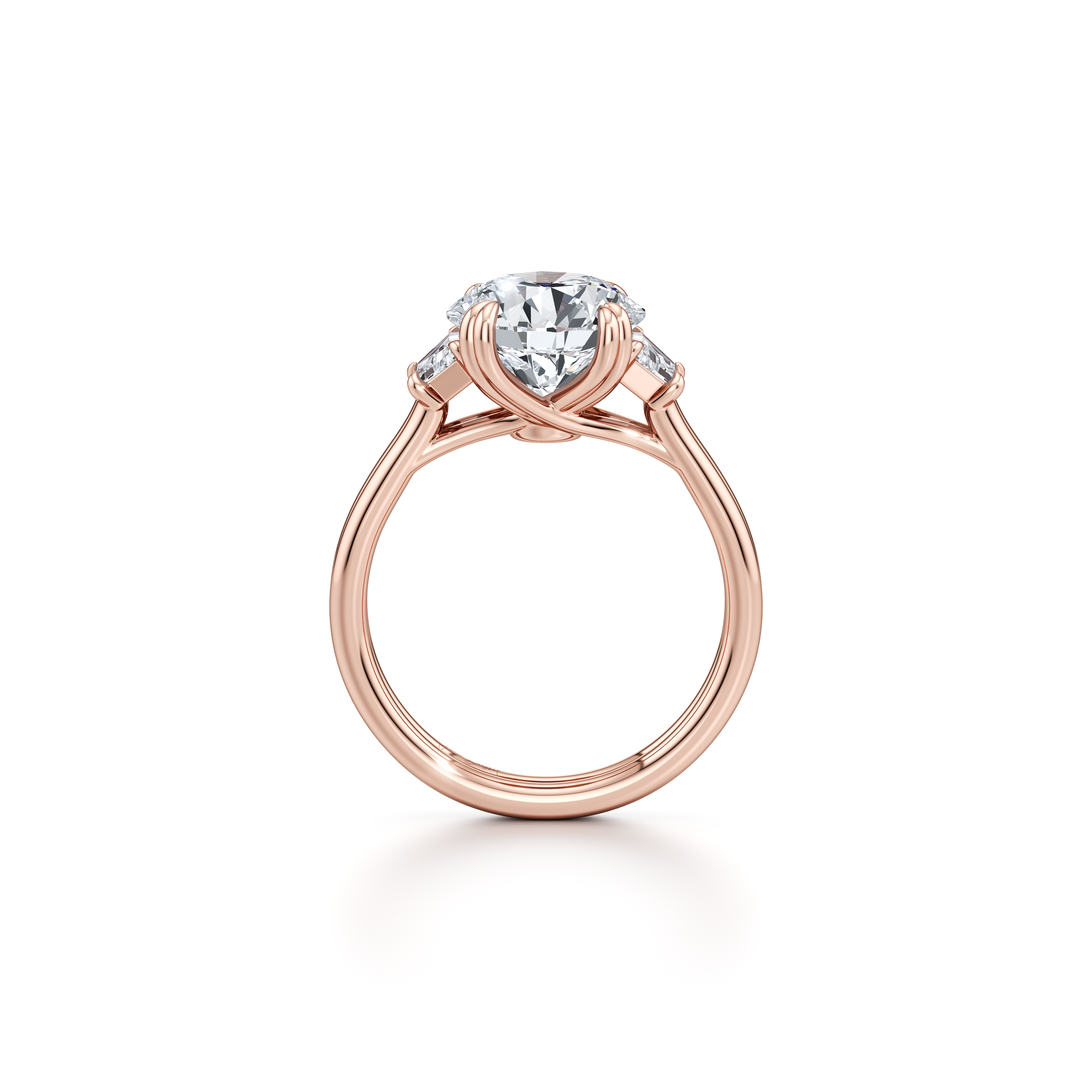 Ellen Round & Trapezoid Three Stone dual bands Engagement Ring
