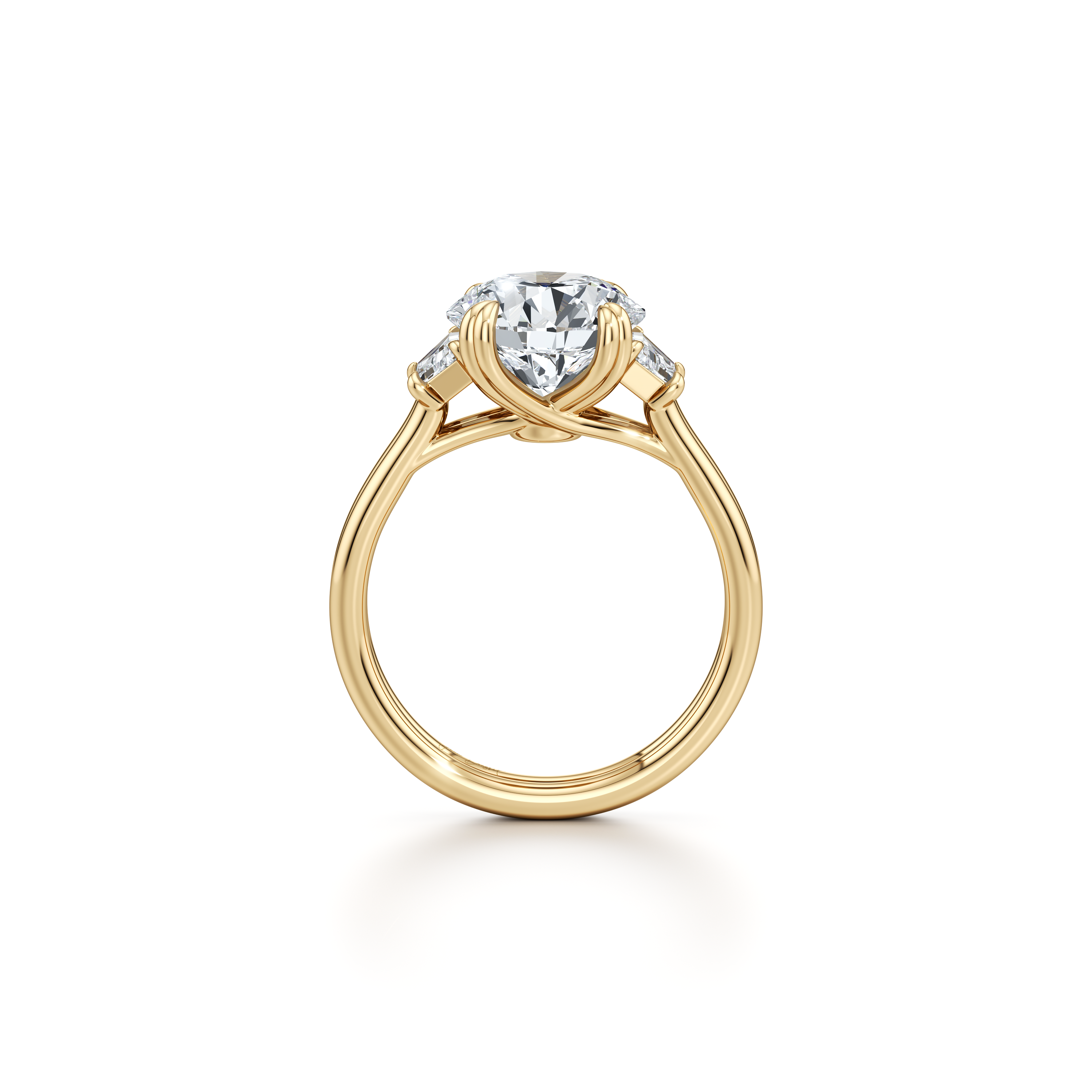 Ellen Round & Trapezoid Three Stone dual bands Engagement Ring