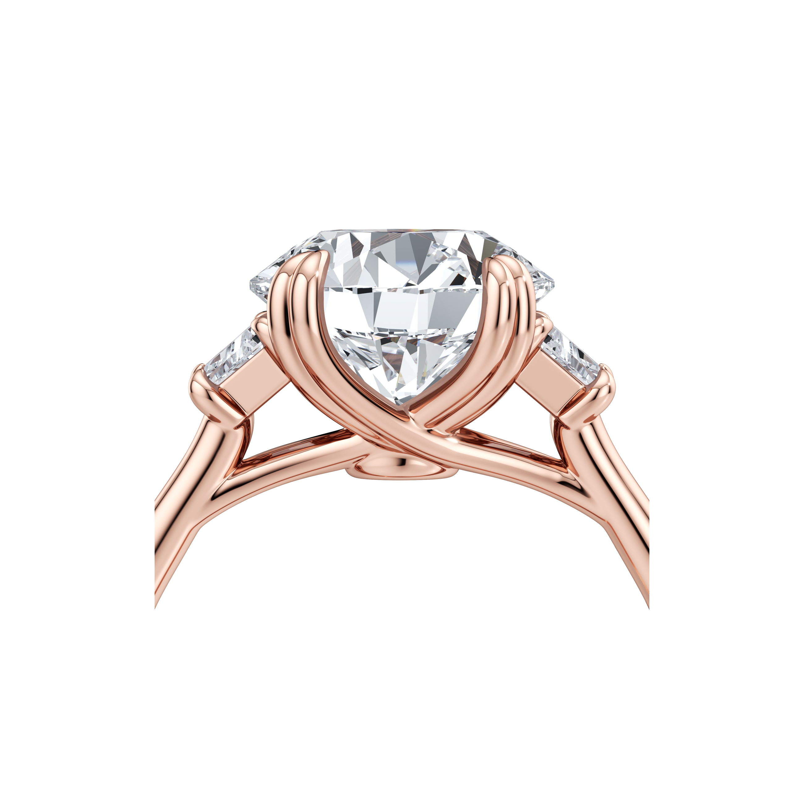 Ellen Round & Trapezoid Three Stone dual bands Engagement Ring