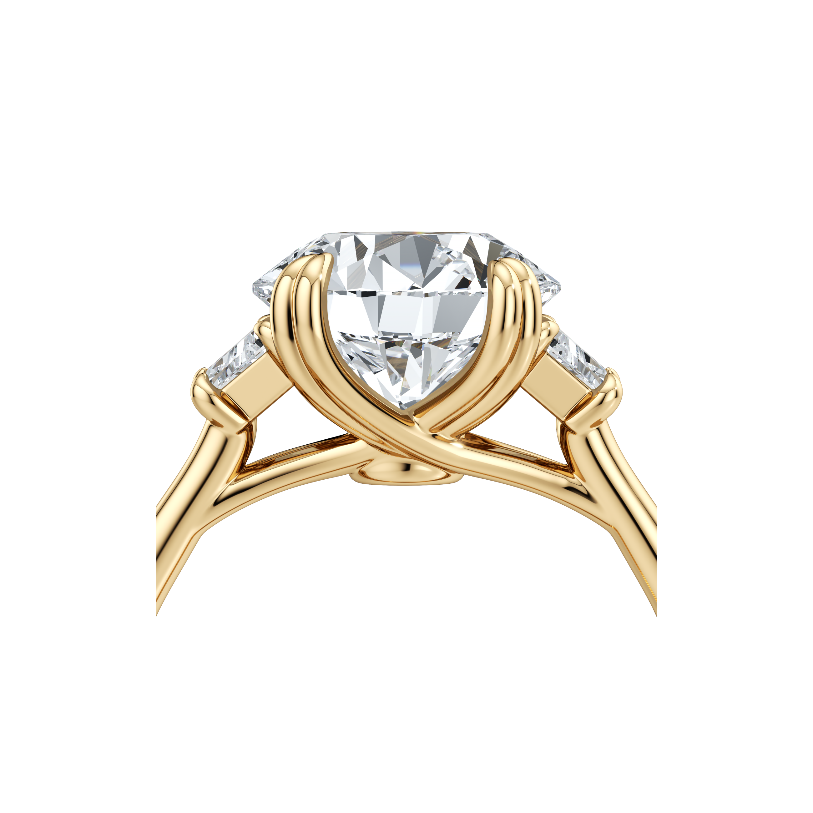 Ellen Round & Trapezoid Three Stone dual bands Engagement Ring