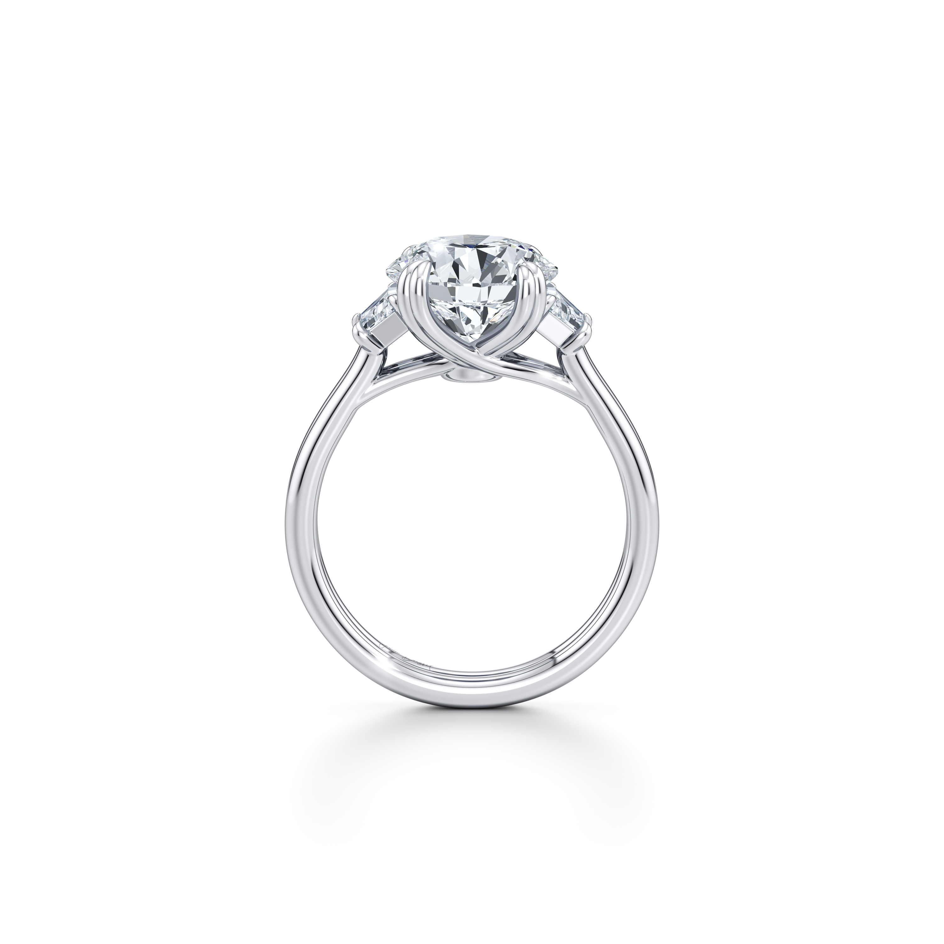 Ellen Round & Trapezoid Three Stone dual bands Engagement Ring