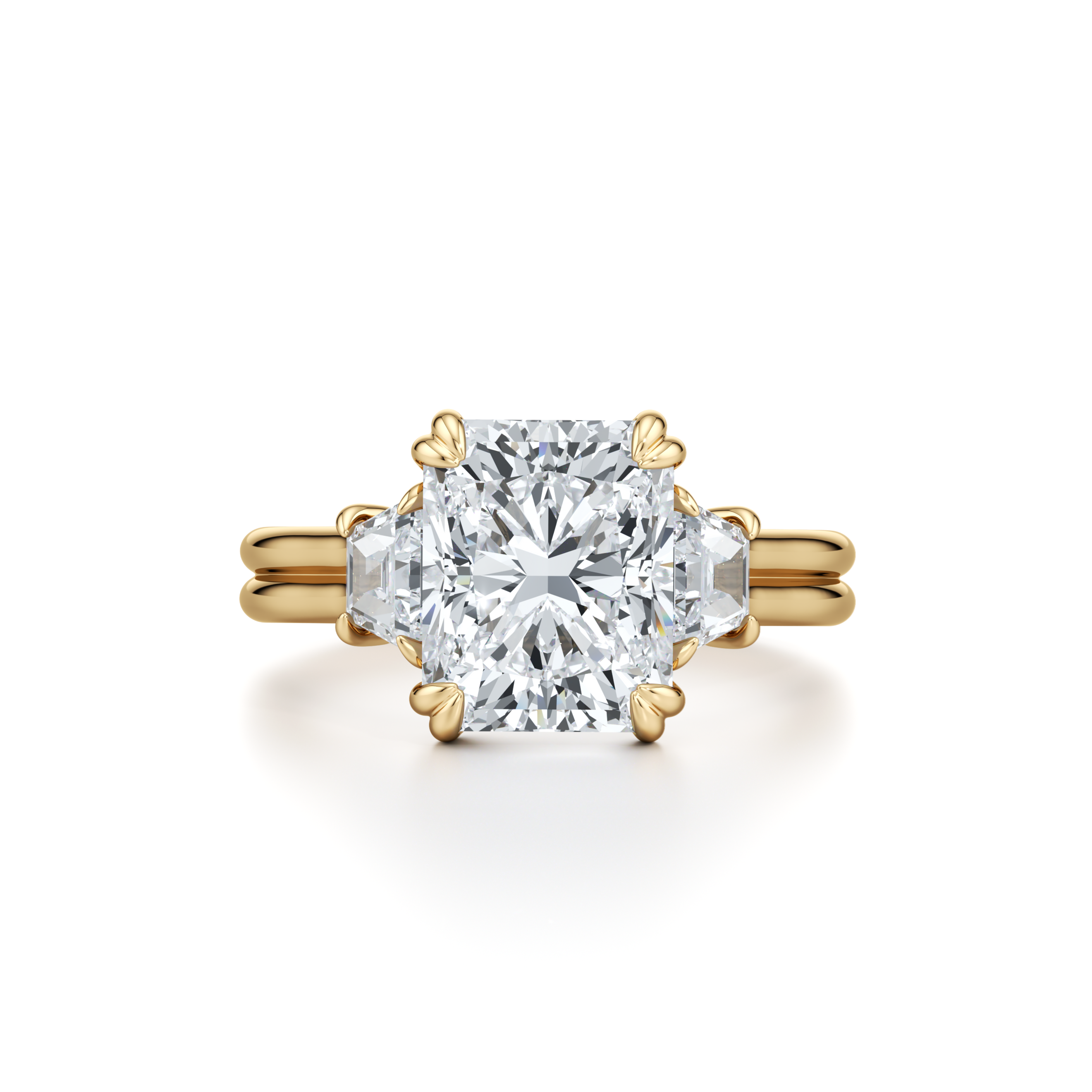 Ellen Radiant & Trapezoid Three Stone dual bands Engagement Ring