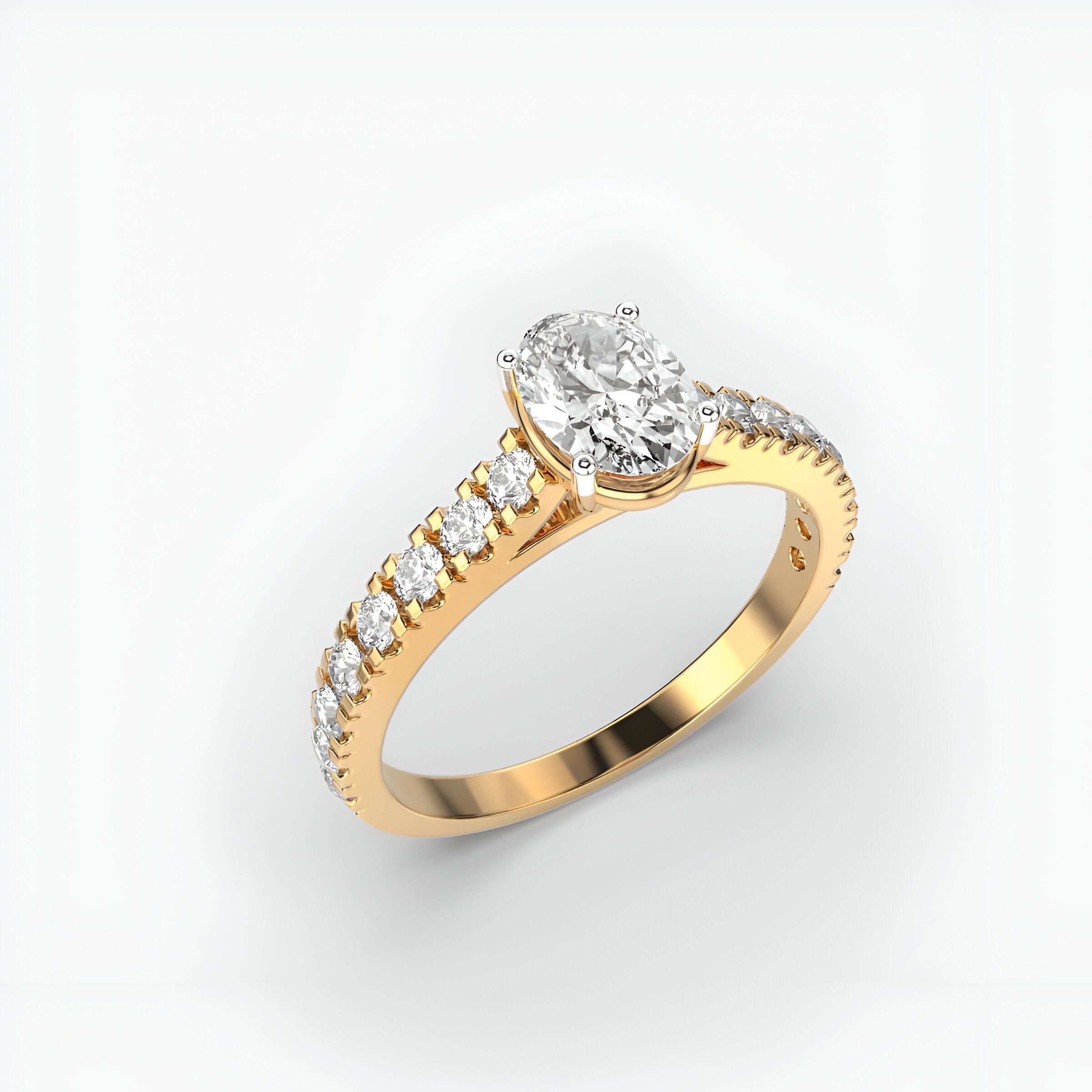 43 Cent Oval Solitaire with Diamond Band Ring