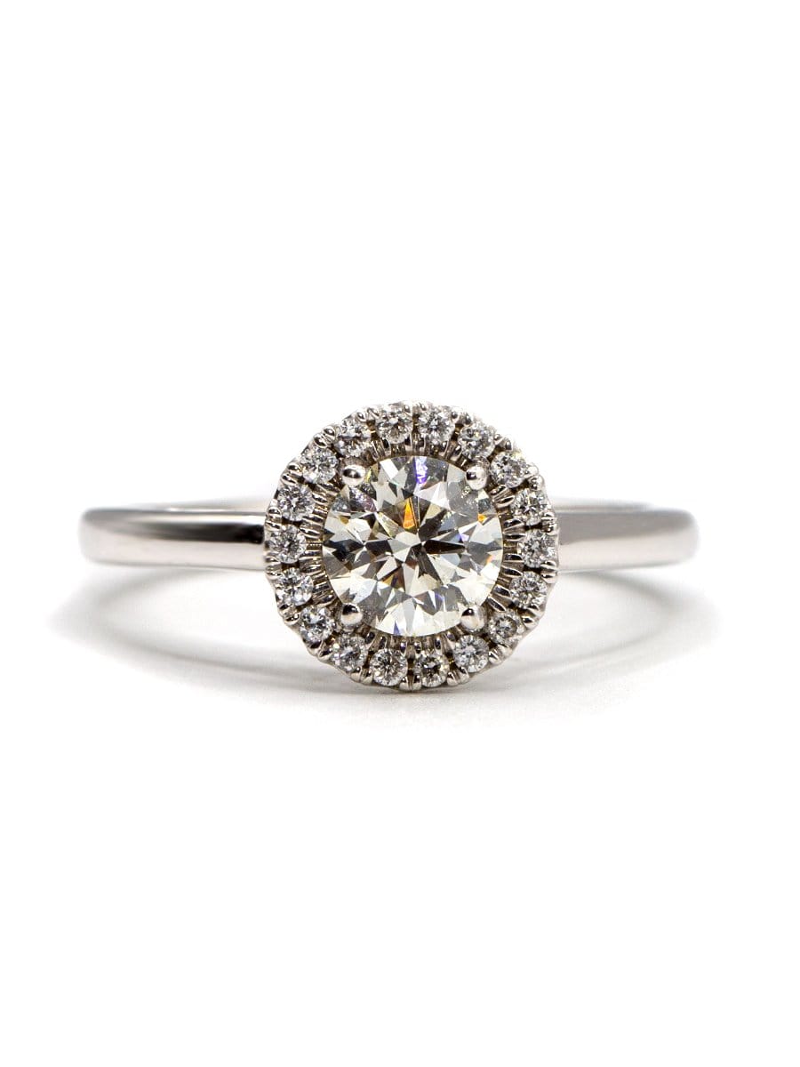 Round Halo Solitaire White Gold Ring