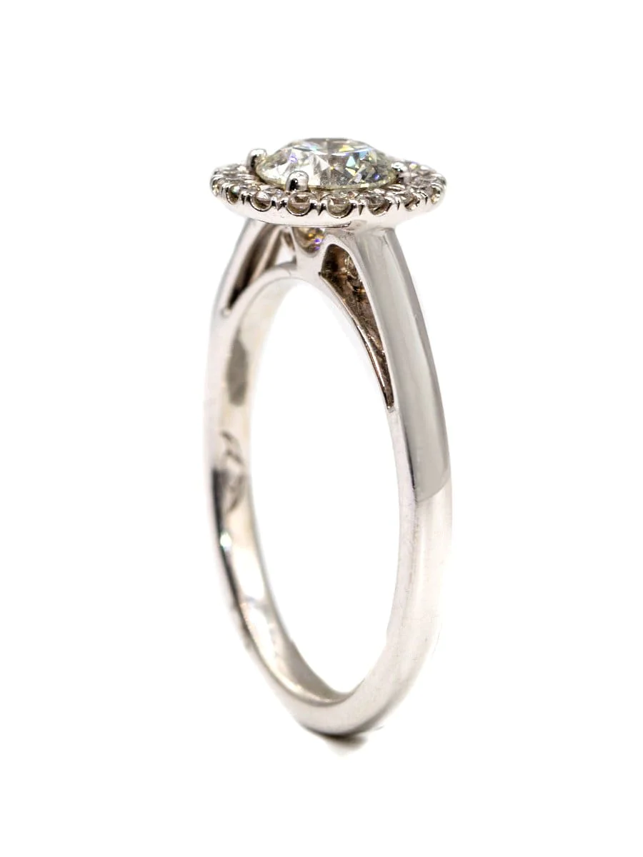 Round Halo Solitaire White Gold Ring