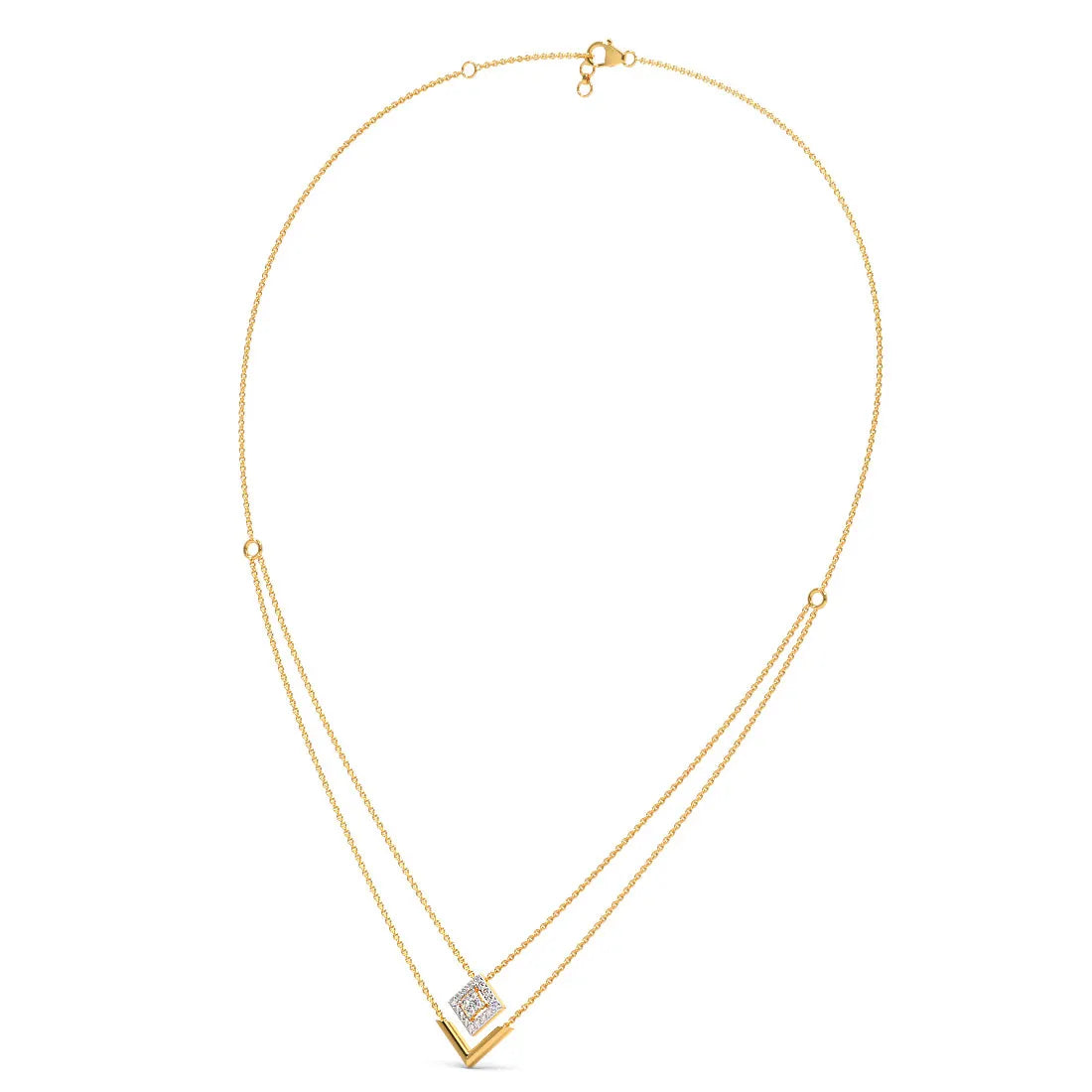 Square 2 Layered Diamond Pendant & Necklace