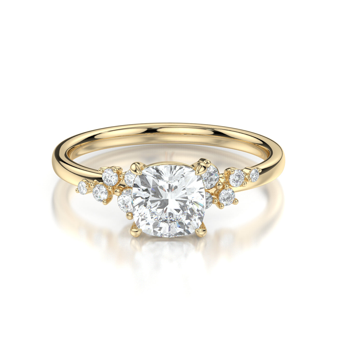 Cushion Cluster 4 Claw Set Engagement Ring