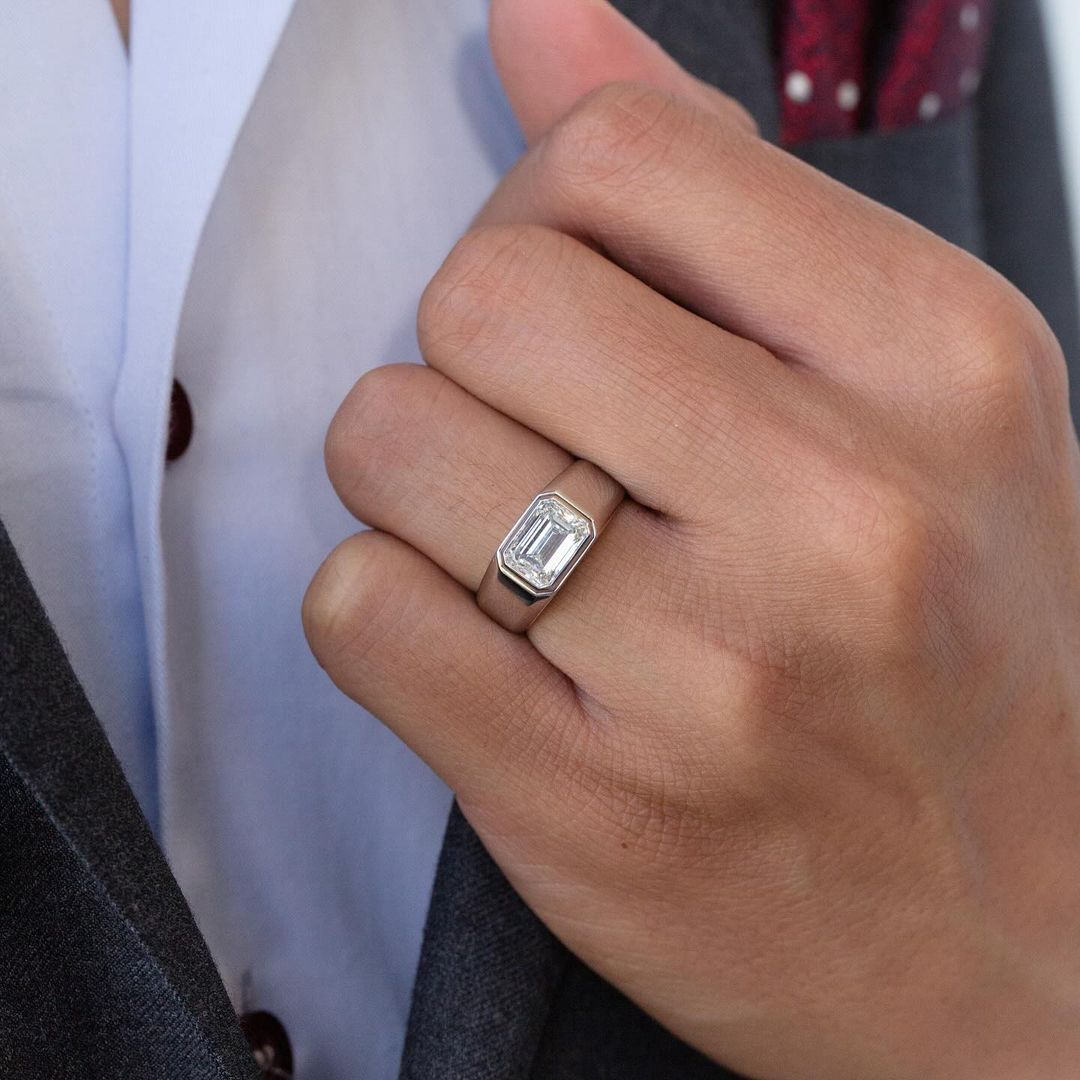 3.00 Ctw Emerald-Cut Diamond Men's Bezel Engagement Ring