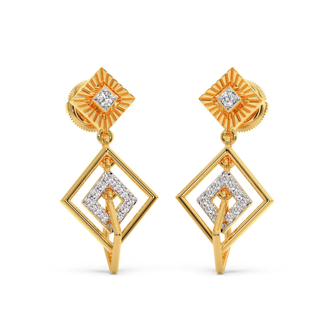 Fantasy Squares Diamond Dangle Earrings