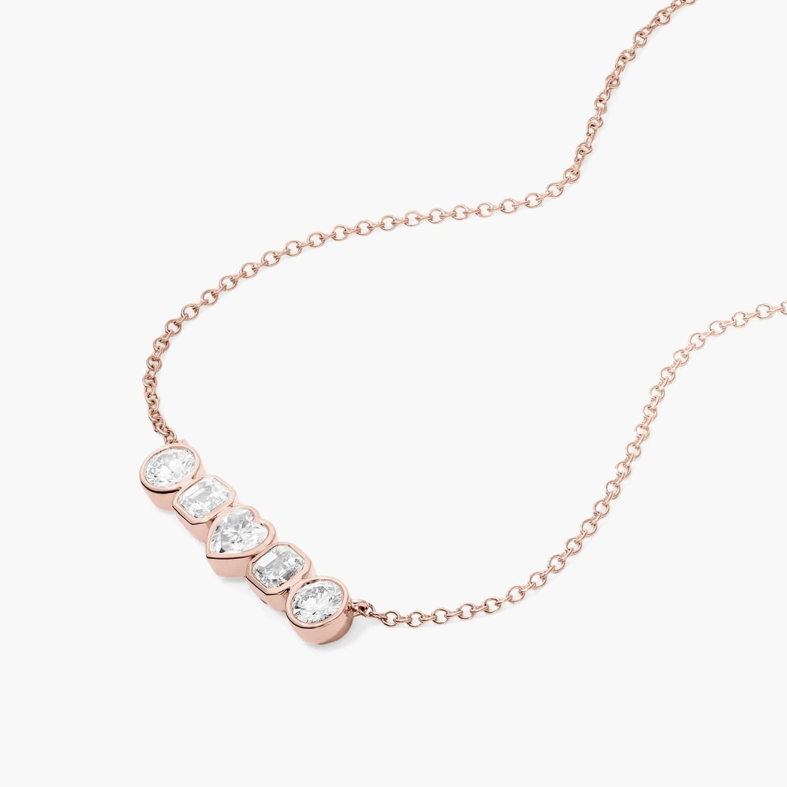 Fancy Bezels Lab Grown Round, Asscher, & Heart Diamond Pendant Necklace