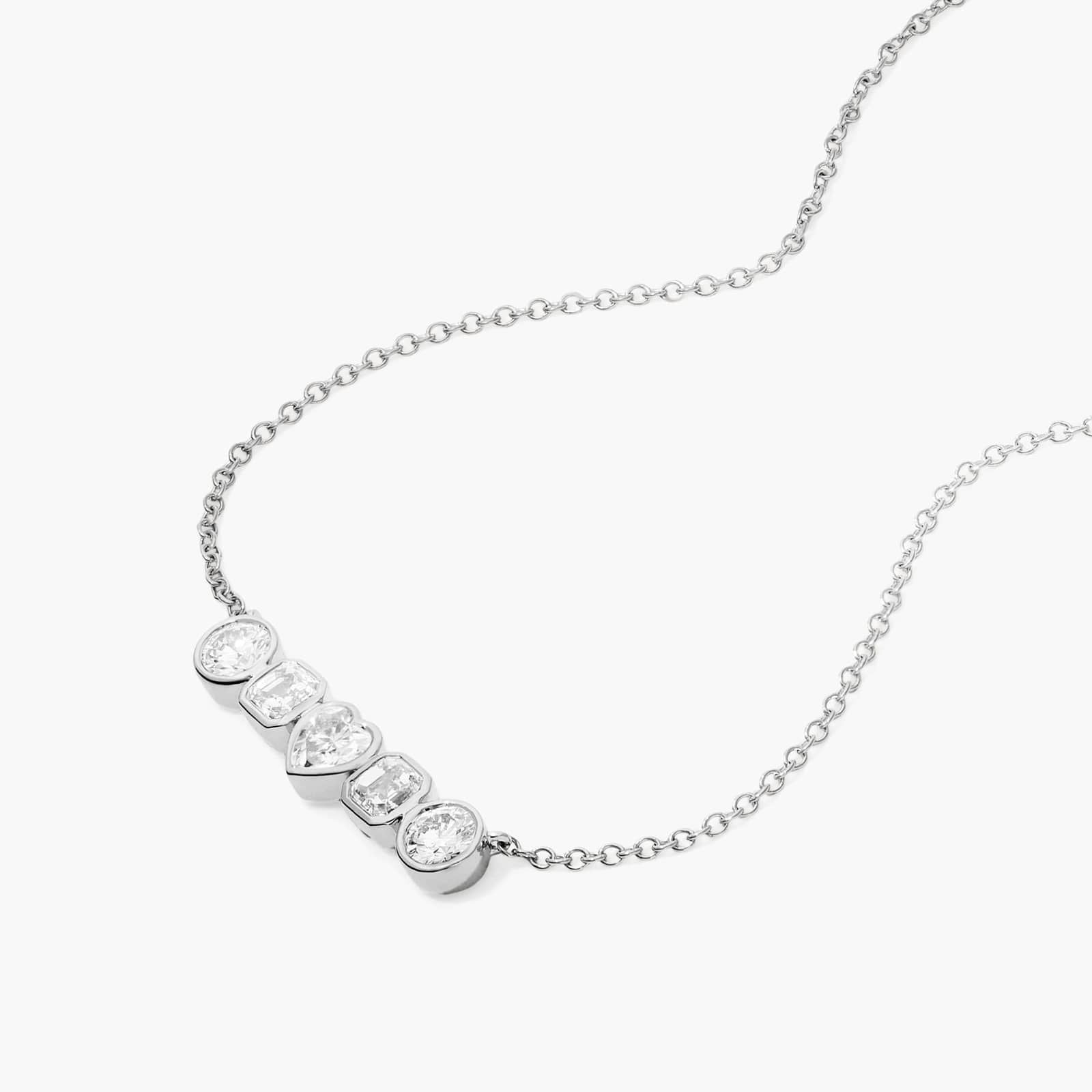 Fancy Bezels Lab Grown Round, Asscher, & Heart Diamond Pendant Necklace