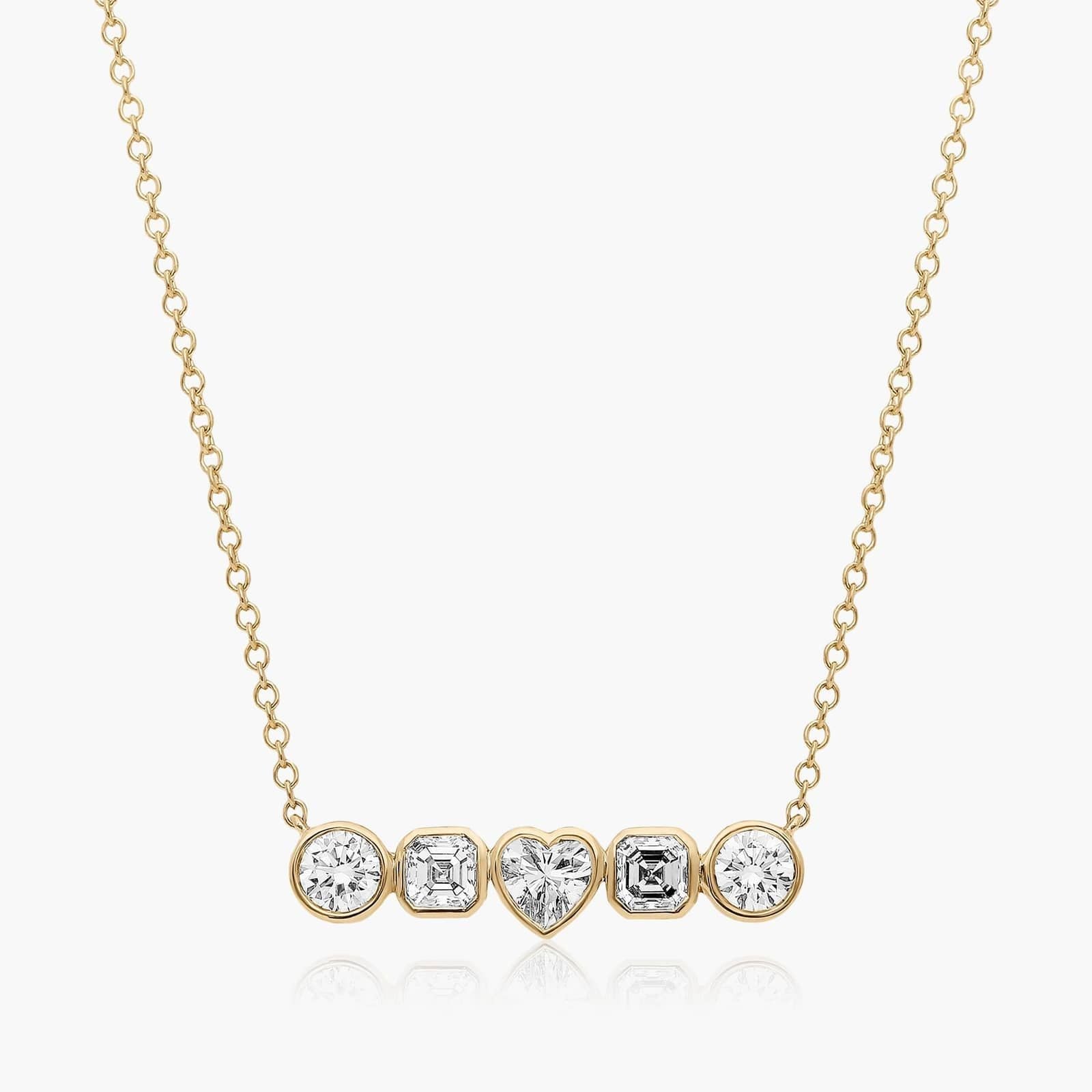 Fancy Bezels Lab Grown Round, Asscher, & Heart Diamond Pendant Necklace
