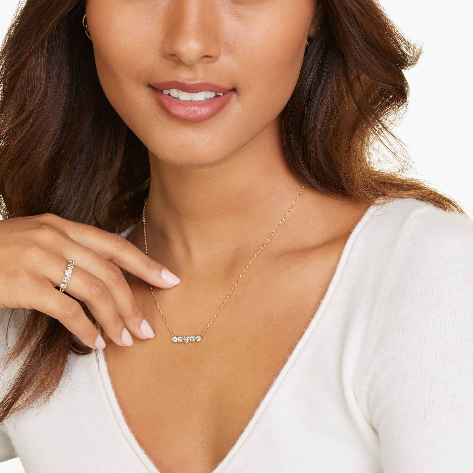Fancy Bezels Lab Grown Round, Asscher, & Heart Diamond Pendant Necklace