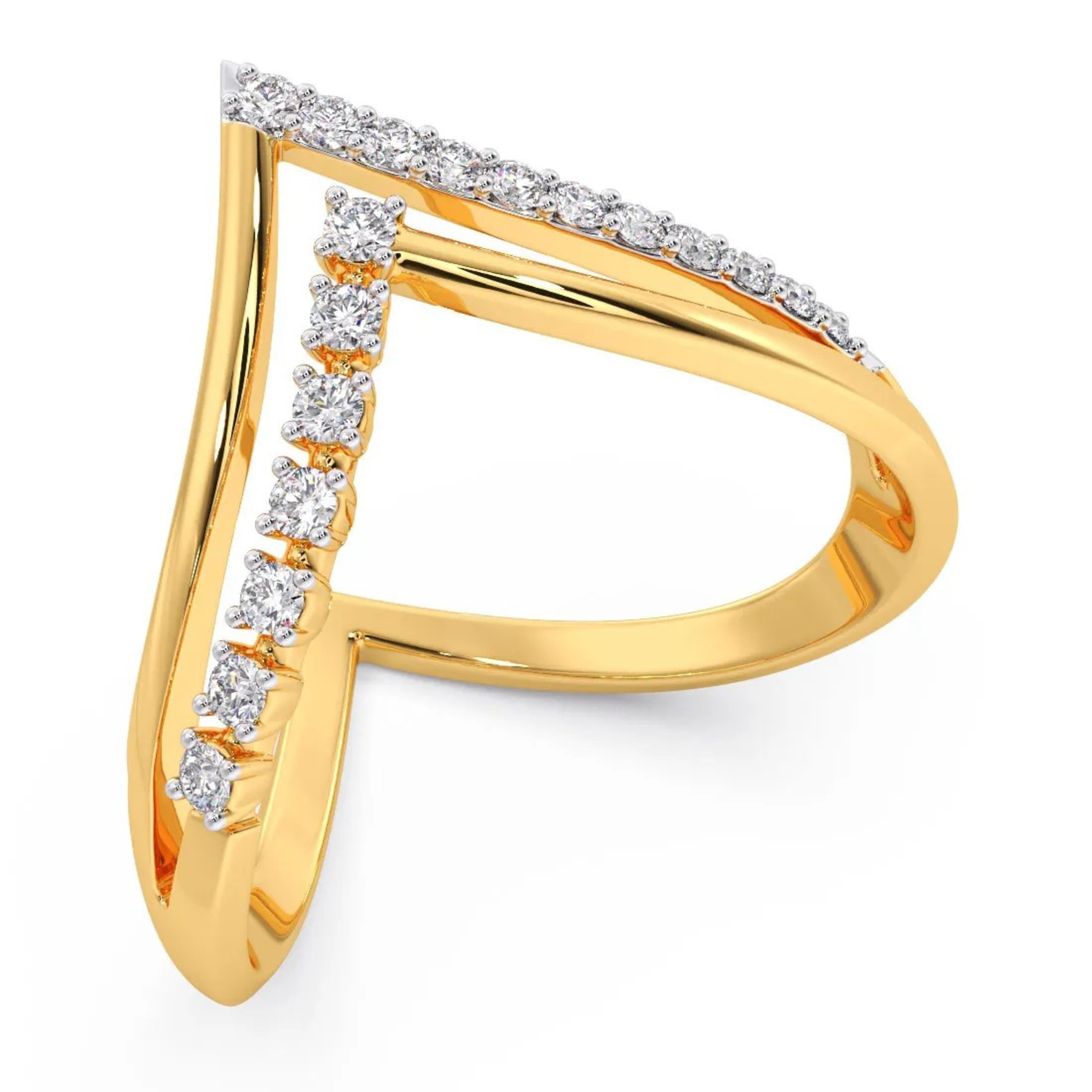 Striped Diamond V Shap Ring