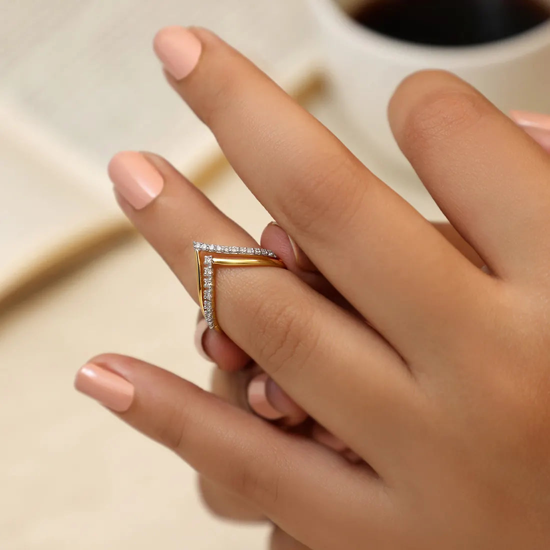 Striped Diamond V Shap Ring
