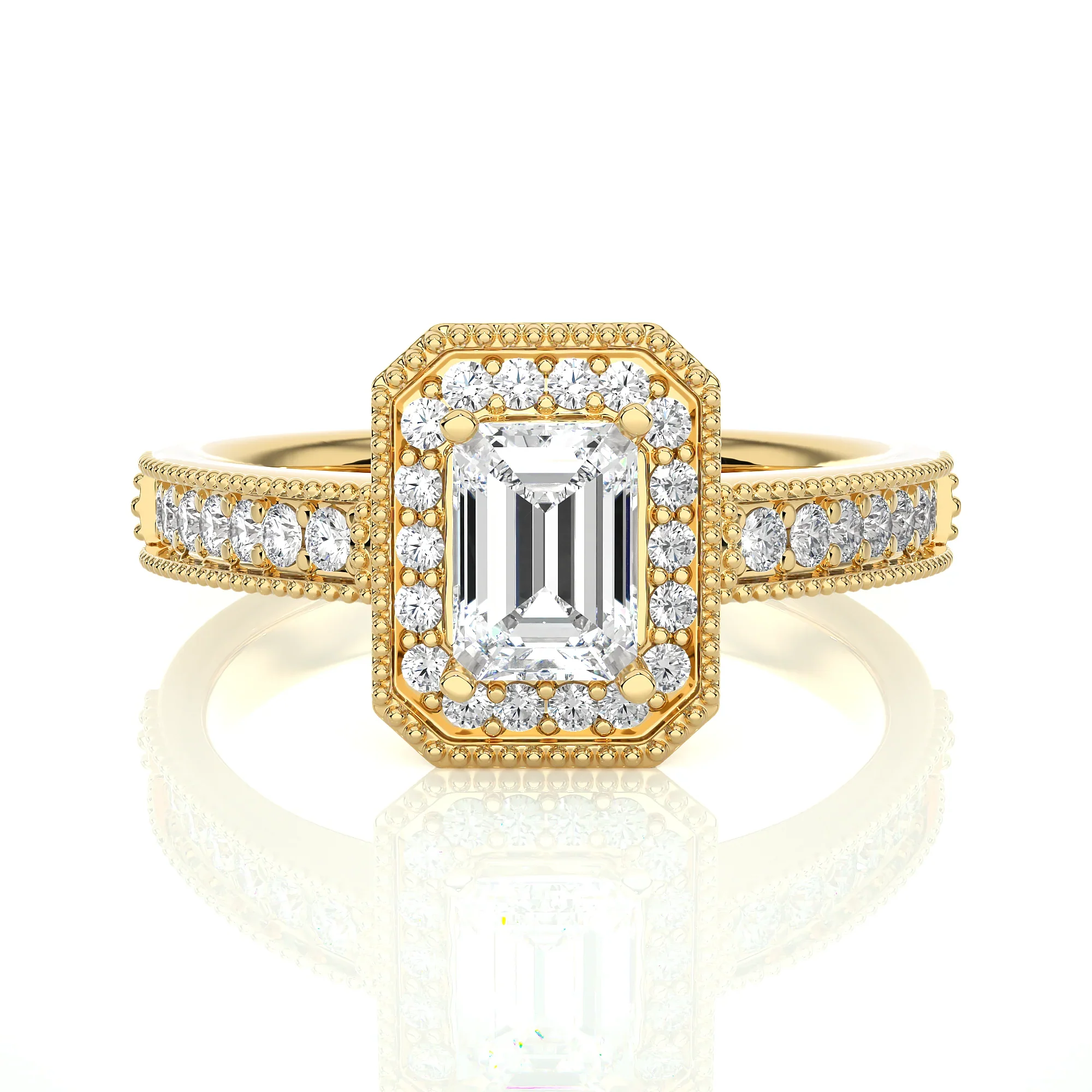 0.75 Carat Classic Emerald Cut Solitaire Halo Ring