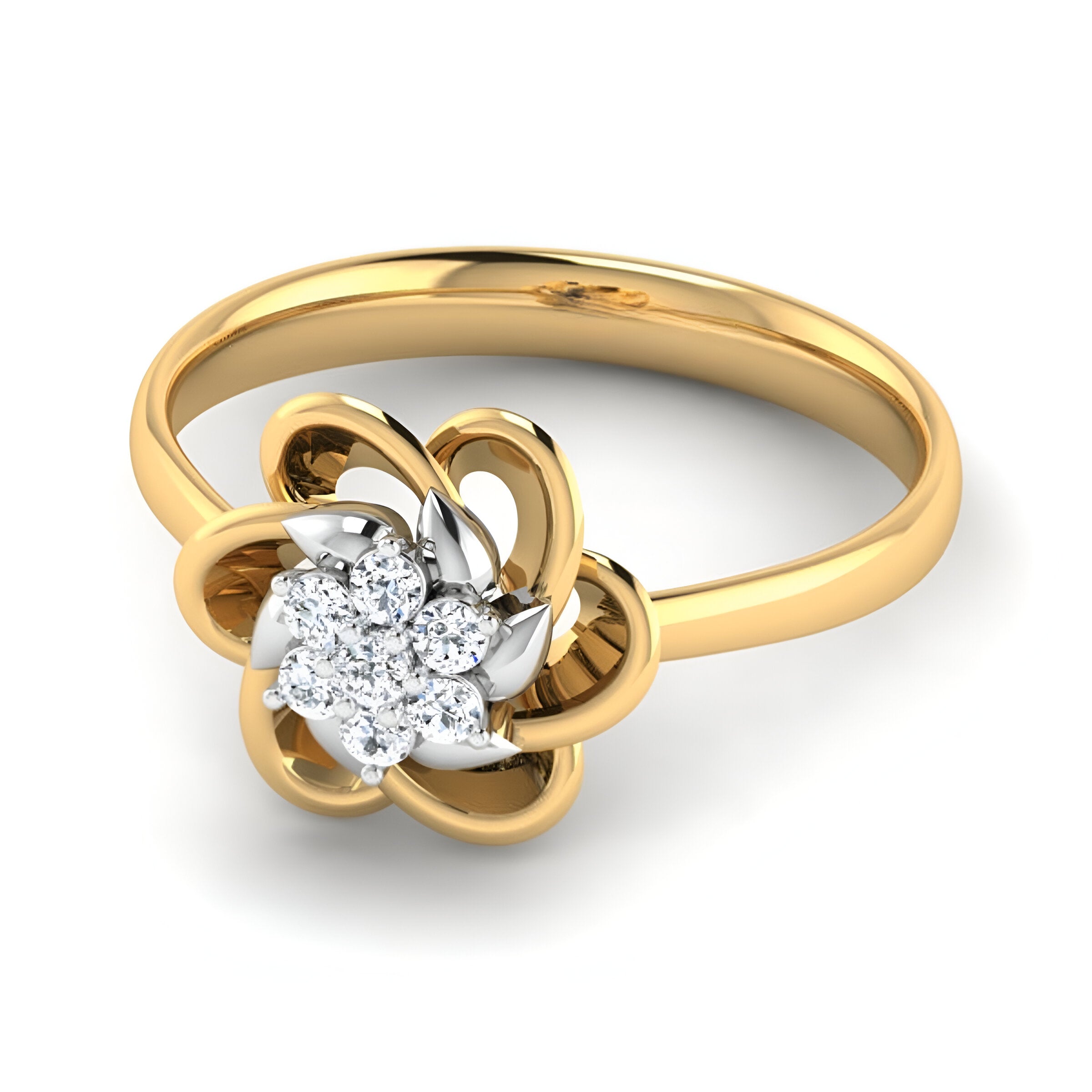Diamond Studded Flower Yellow Gold Ring