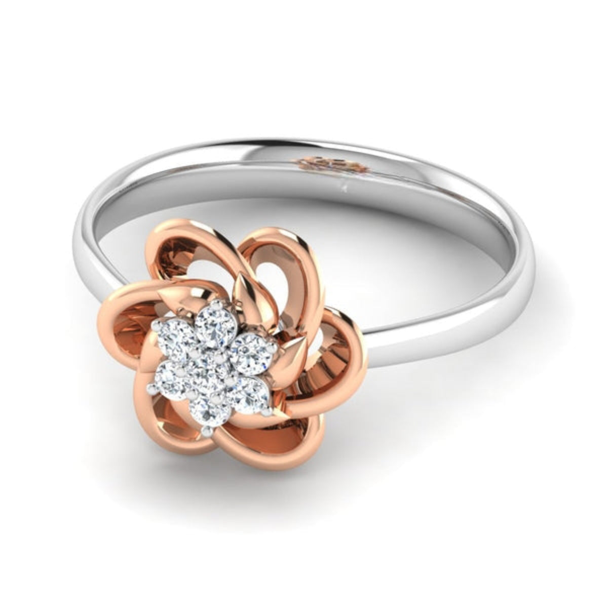 Diamond Studded Flower Rose & White Ring