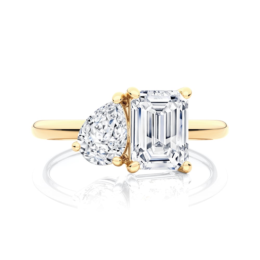 Toi et Moi Pear & Emerald Diamond Duo Ring