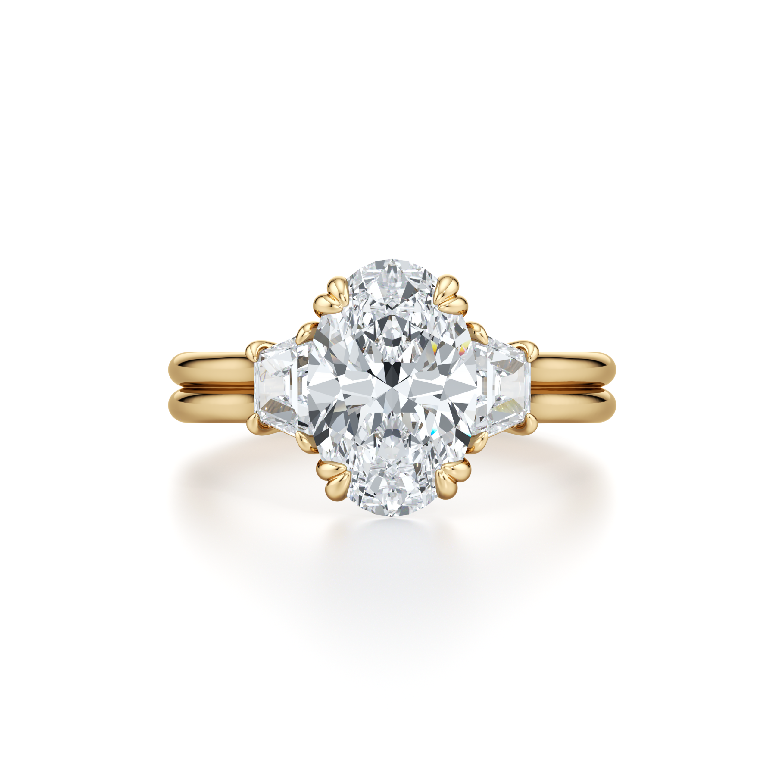 Ellen Oval & Trapezoid Three Stone dual bands Engagement Ring