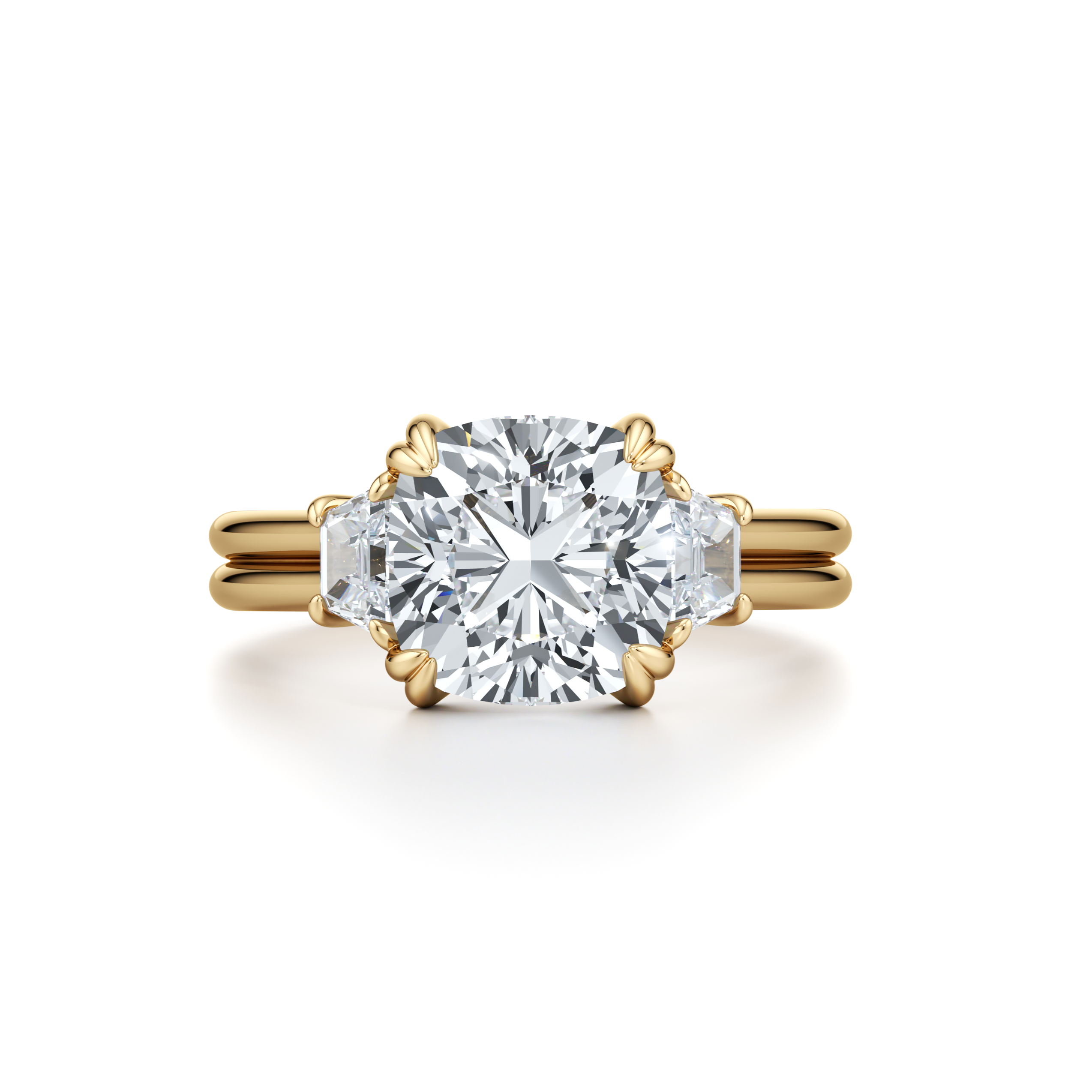 Ellen Cushion & Trapezoid Three Stone dual bands Engagement Ring