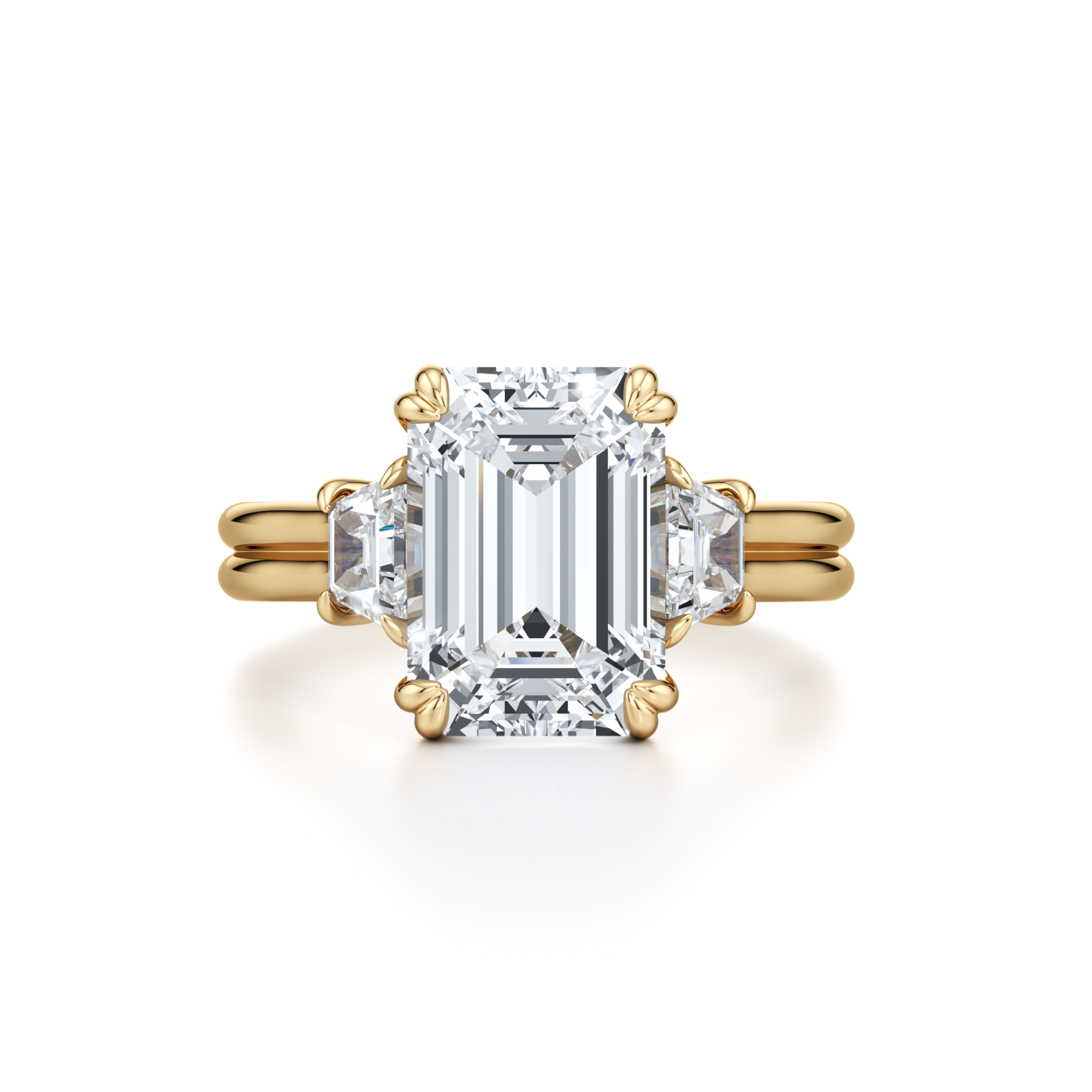 Ellen Emerald & Trapezoid Three Stone dual bands Engagement Ring