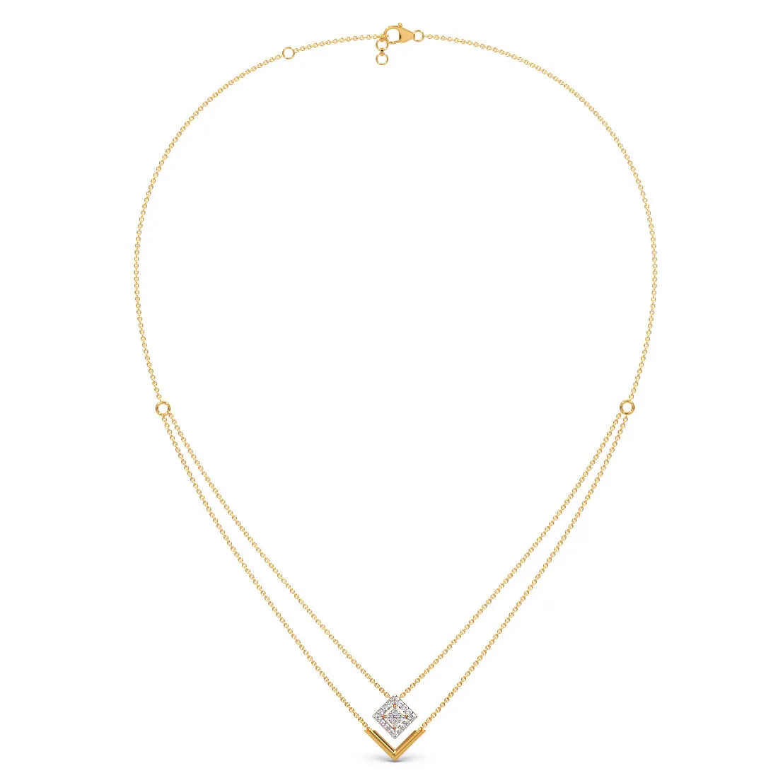 Square 2 Layered Diamond Pendant & Necklace