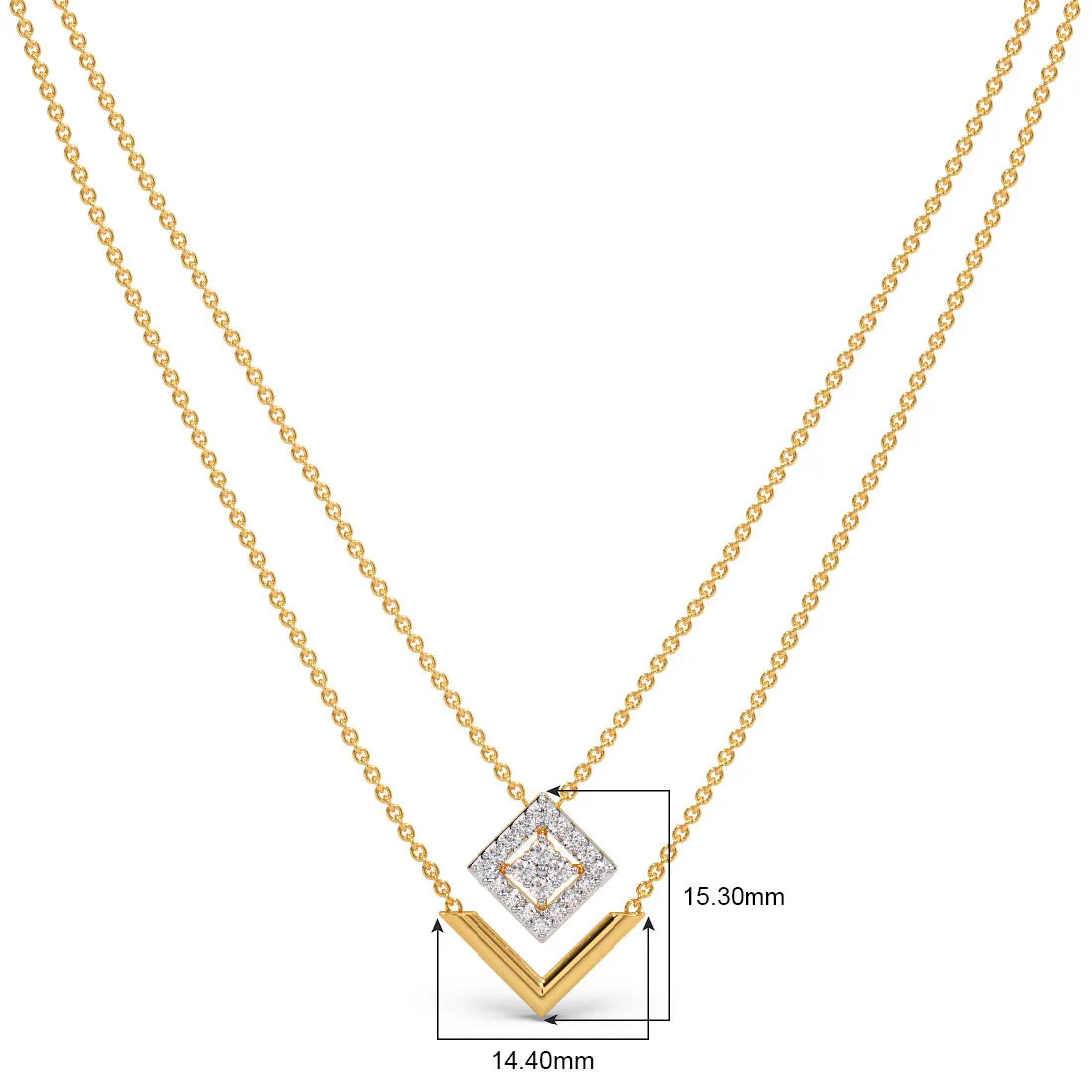 Square 2 Layered Diamond Pendant & Necklace