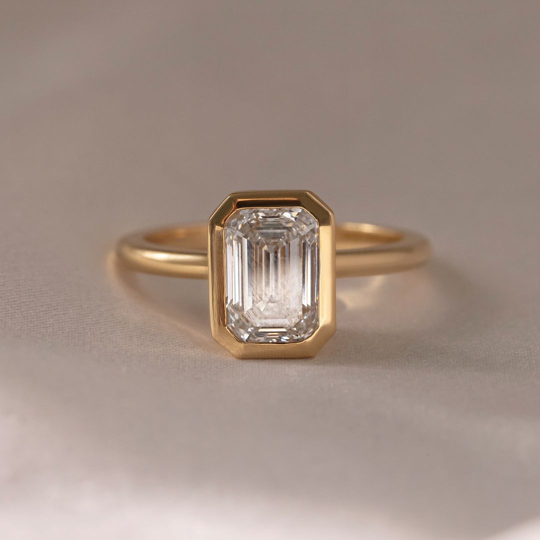2.00 Ct Emerald Bezel Set Lab Diamond Ring