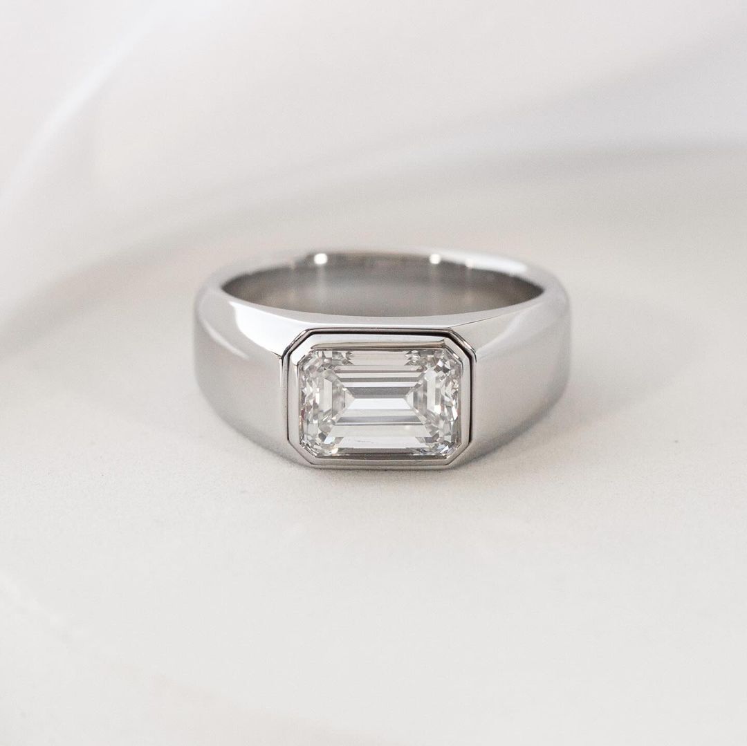 3.00 Ctw Emerald-Cut Diamond Men's Bezel Engagement Ring